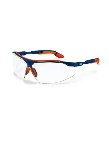 Uvex I-VO Safety Glasses, clear lens, blue-orange