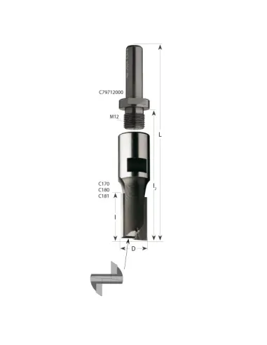 CMT Straight Cutter with Threaded Shank M12