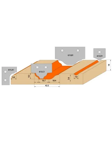 4pc Door Set C615, CNC S20 mm