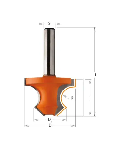 Beading Bit with 45° Bevel - R8 D36x25 L60 S8