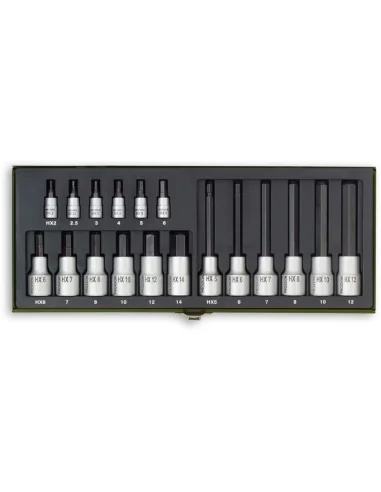 Proxxon 18 Piece Hex Key Socket Set (1/4 & 1/2) - 4637 - 