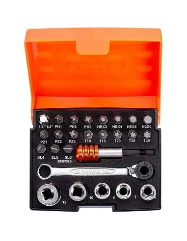 Bahco 2058/S26 1/4" Drive Ratchet Socket Set, 26 Piece 🪚 Premium Woodworking Equipment | JetTools.bg